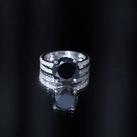 Certified 4.5 Carat Lab Grown Black Diamond Engagement Ring with Moissanite Wedding Band