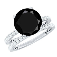 Certified 4.5 Carat Lab Grown Black Diamond Engagement Ring with Moissanite Wedding Band