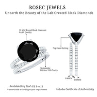 Certified 4.5 Carat Lab Grown Black Diamond Engagement Ring with Moissanite Wedding Band