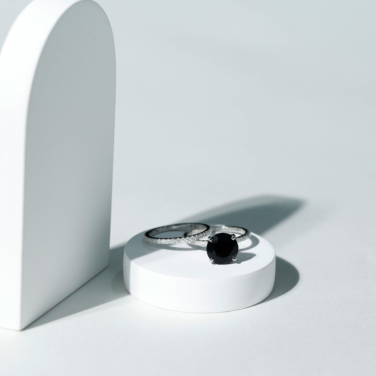 Certified 4.5 Carat Lab Grown Black Diamond Engagement Ring with Moissanite Wedding Band