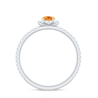 Minimal Citrine Engagement Ring with Diamond Halo