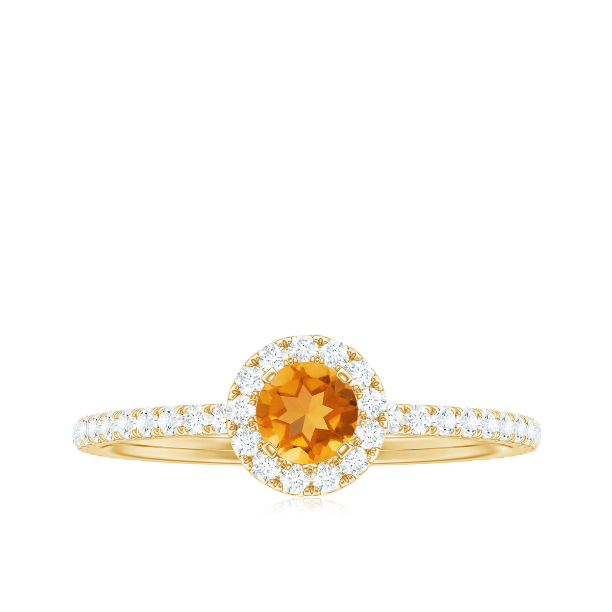 Minimal Citrine Engagement Ring with Diamond Halo