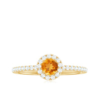 Minimal Citrine Engagement Ring with Diamond Halo