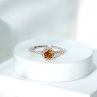 Round Cut Citrine and Diamond Classic Engagement Ring