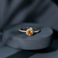 Round Cut Citrine and Diamond Classic Engagement Ring