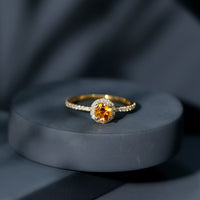 Round Cut Citrine and Diamond Classic Engagement Ring