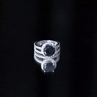 2 Carat Lab Grown Black Diamond Engagement Ring with Moissanite Wedding Band