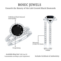 2 Carat Lab Grown Black Diamond Engagement Ring with Moissanite Wedding Band