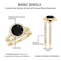 2 Carat Lab Grown Black Diamond Engagement Ring with Moissanite Wedding Band