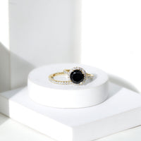 2 Carat Lab Grown Black Diamond Engagement Ring with Moissanite Wedding Band