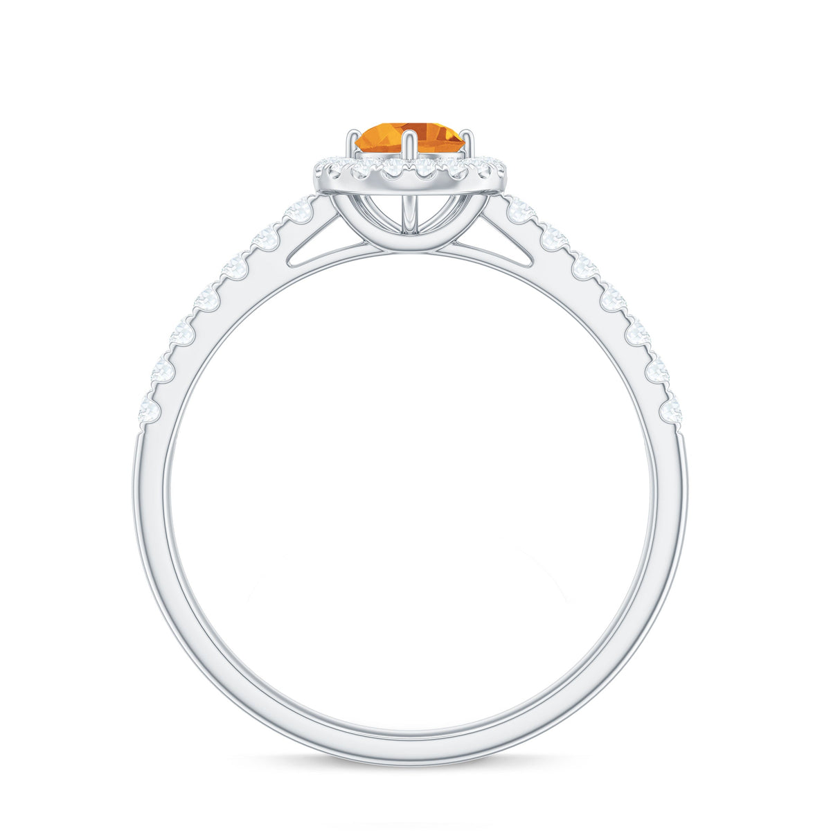 Minimalist Citrine and Diamond engagement ring with halo setting by Rosec Jewels, featuring a sleek band and sparkling stones.