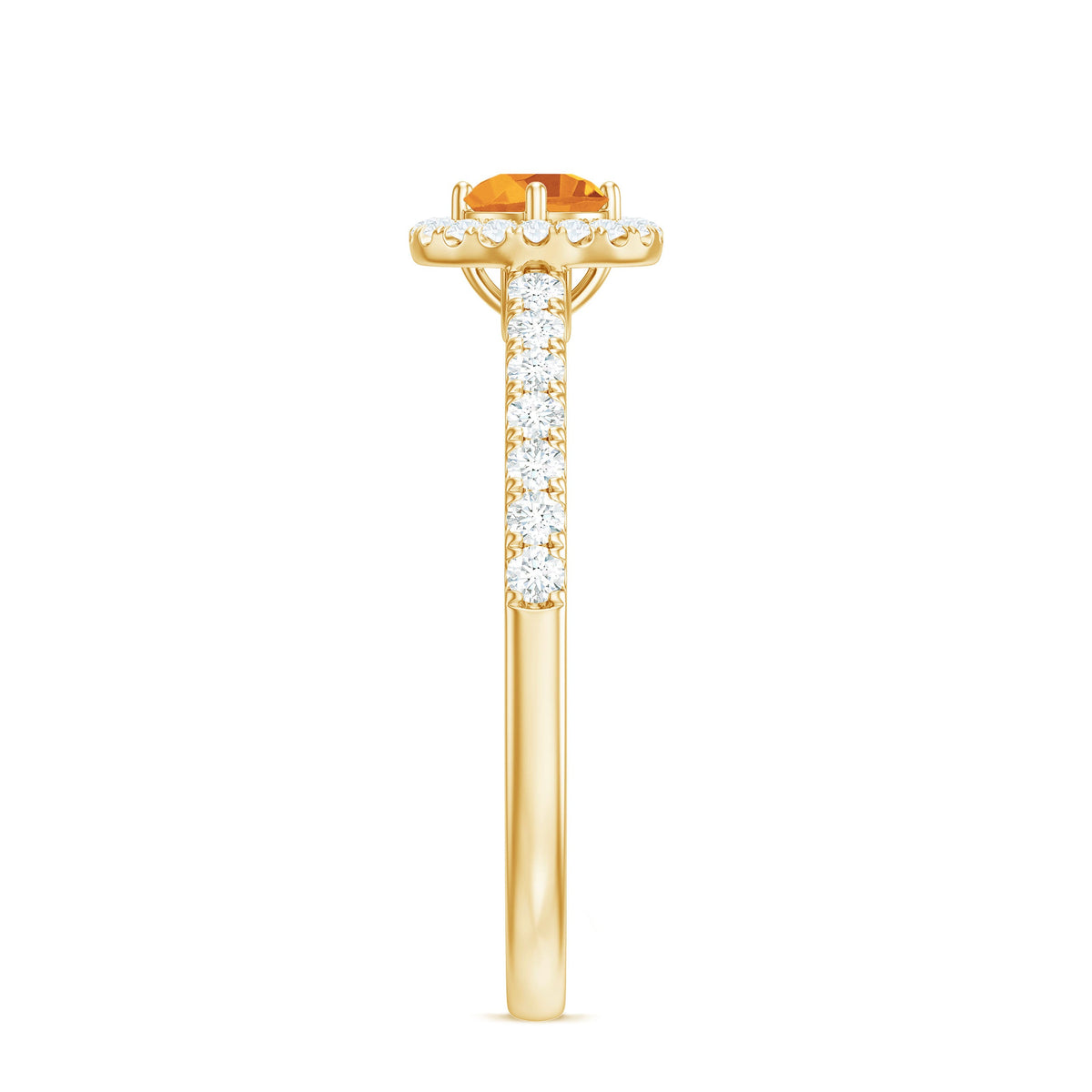 Minimalist Citrine Diamond Engagement Ring with Halo by Rosec Jewels, showcasing a sleek band and sparkling central gemstone.