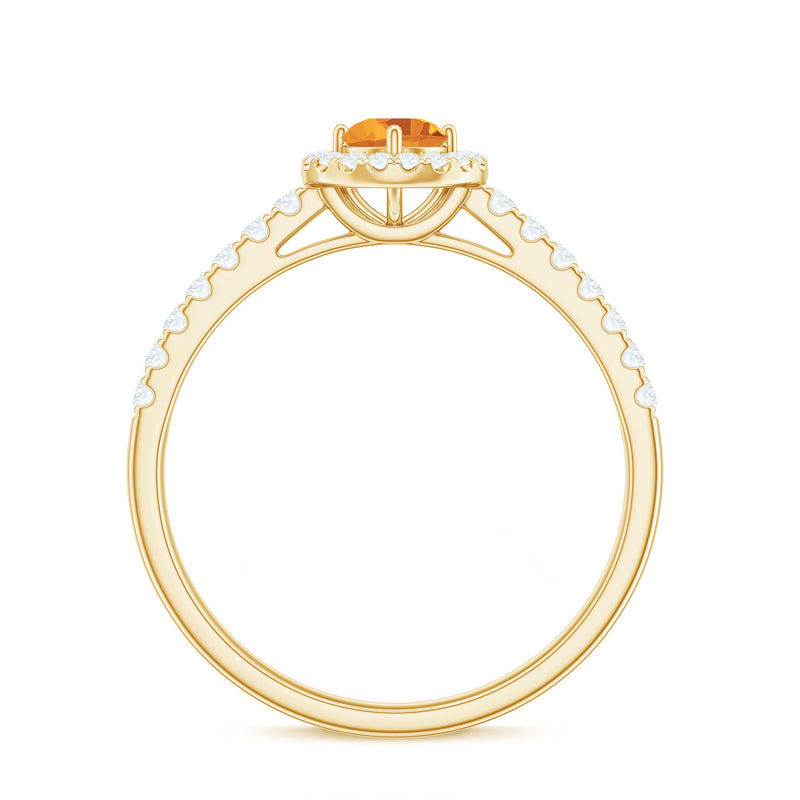 Minimalist Citrine Diamond Engagement Ring with Halo by Rosec Jewels, featuring a central citrine gemstone and sparkling diamond accents.
