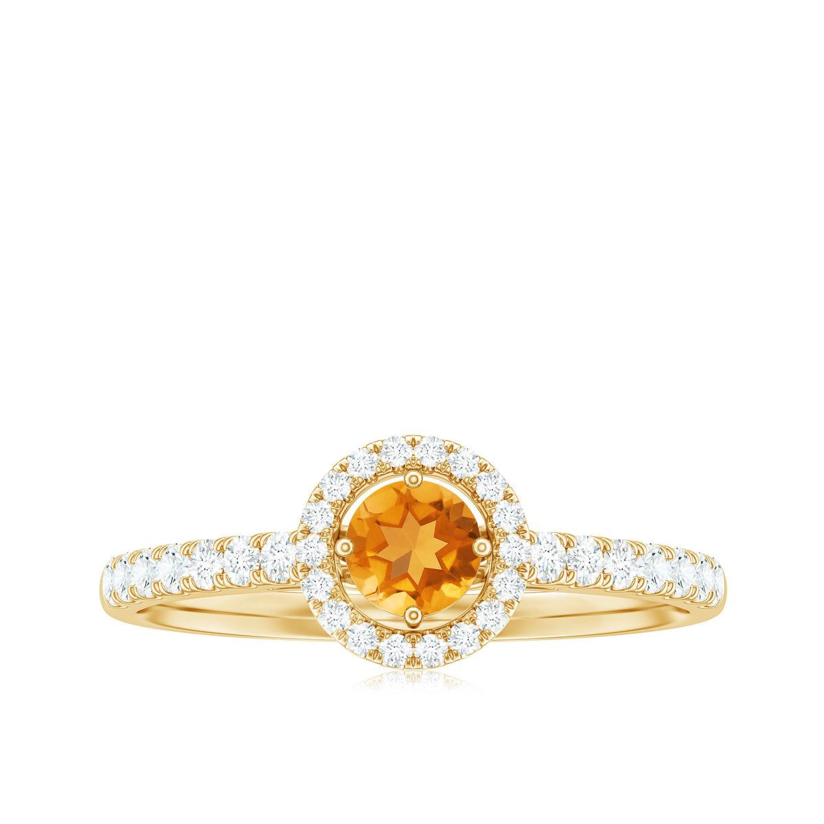 Minimalist citrine diamond engagement ring with halo setting from Rosec Jewels, featuring a central citrine stone and sparkling diamond accents.