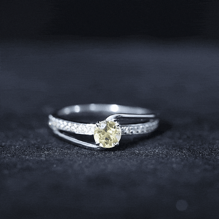 Natural citrine engagement ring with diamond accents and bypass shank from Rosec Jewels, showcasing a floral-inspired design.