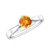 Certified real citrine promise ring with diamond accents from Rosec Jewels, featuring a large central citrine gemstone.