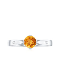 Certified real citrine promise ring with diamond accents from Rosec Jewels, showcasing a gold band with a prominent citrine gemstone.