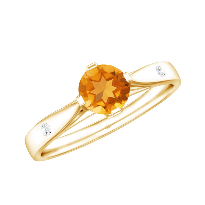 Certified real citrine promise ring with diamond accents from Rosec Jewels, showcasing a gold band with a large central citrine gemstone.