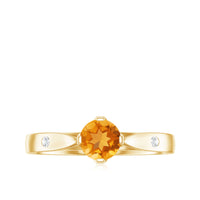 Rosec Jewels certified real citrine promise ring with a sparkling diamond, showcasing a gold band and intricate design.