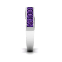 Natural princess cut amethyst half eternity ring for women by Rosec Jewels, showcasing a band of sparkling purple amethyst gemstones.