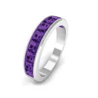 Natural princess cut amethyst half eternity ring for women by Rosec Jewels featuring a band of sparkling purple amethyst gemstones.