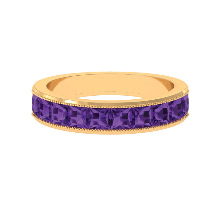 Rosec Jewels natural princess cut amethyst half eternity ring for women, showcasing the gemstone and elegant band detail.