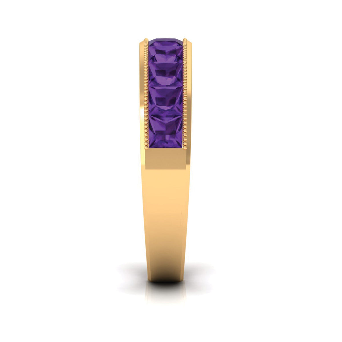 Natural princess cut amethyst half eternity ring for women featuring a continuous row of purple gemstones in a Rosec Jewels ring design.