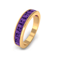 Natural princess cut amethyst half eternity ring for women by Rosec Jewels, showcasing a band with alternating amethyst gemstones.