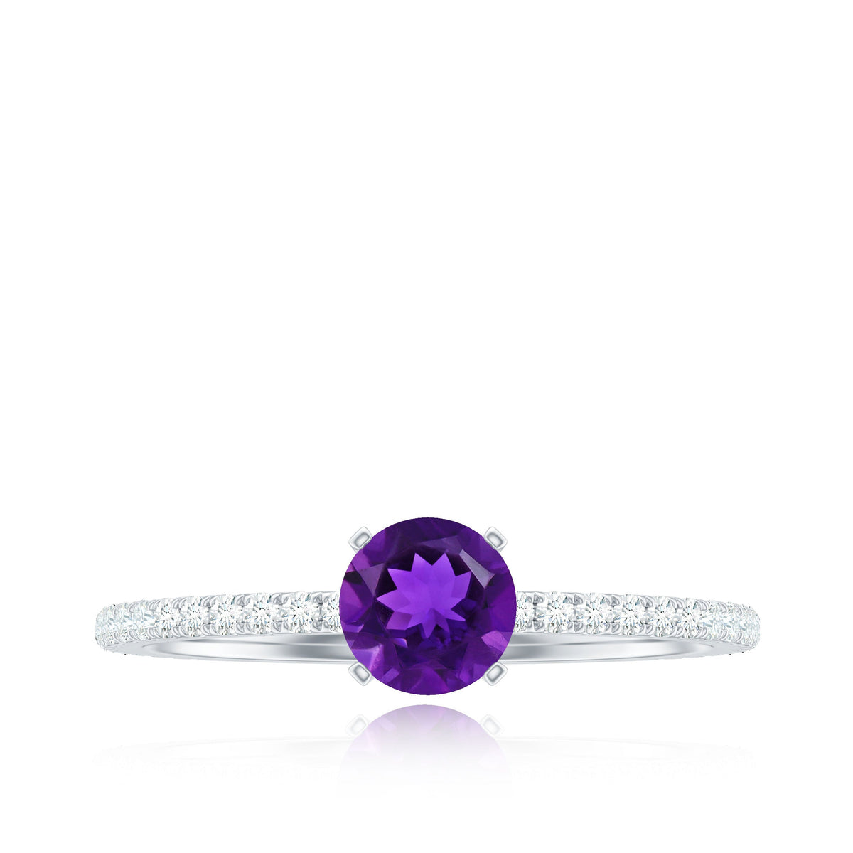 Real Amethyst Diamond Promise Ring for Women