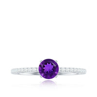 Real Amethyst Diamond Promise Ring for Women