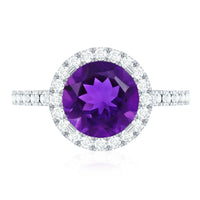 Certified Real 2 Carat Amethyst Engagement Ring with Moissanite Halo