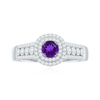 Natural 1.2 Carat Amethyst Engagement Ring with Moissanite Double Halo