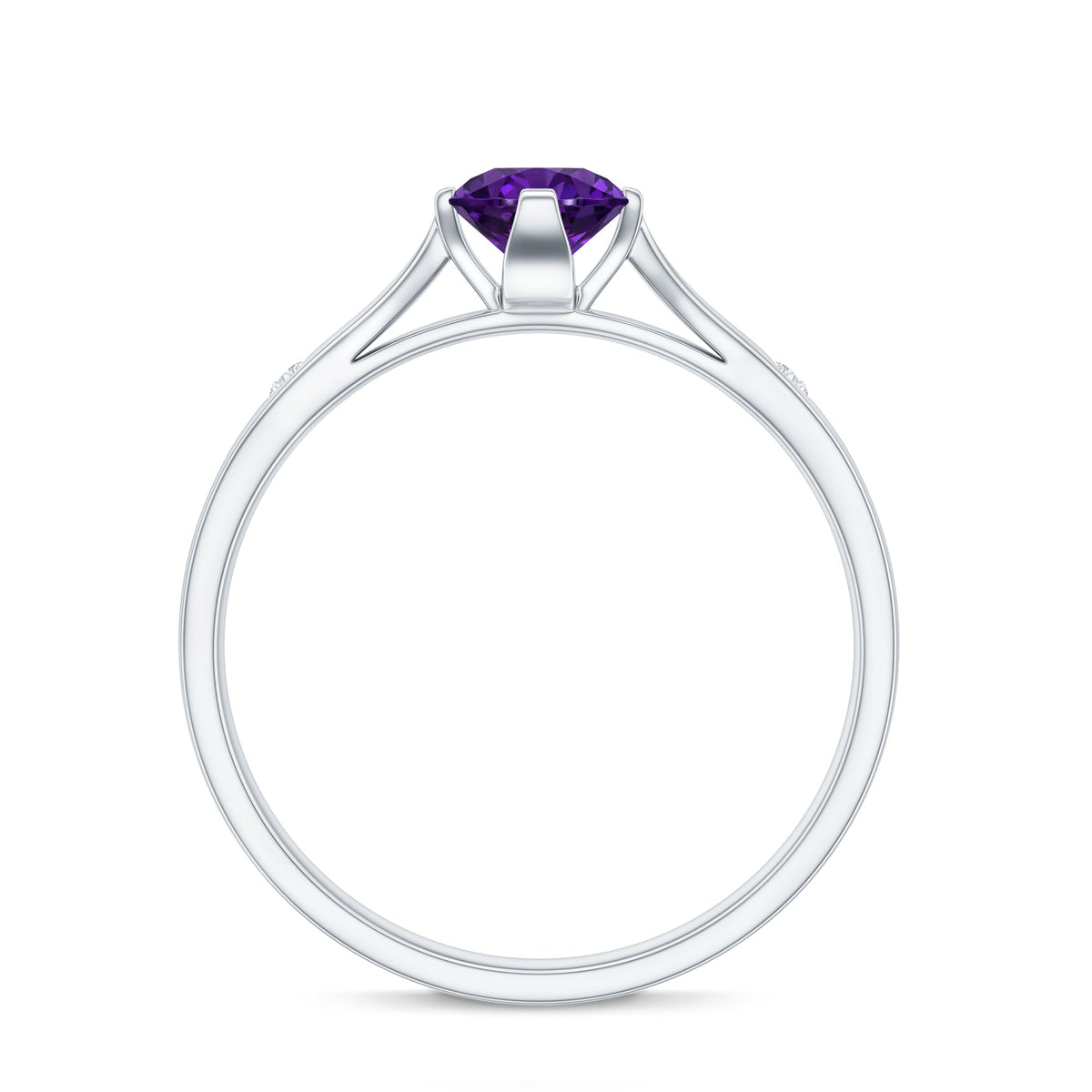 Round shape amethyst solitaire ring with diamond accents from Rosec Jewels, featuring a 1/2 carat central gemstone.