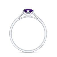 Round shape amethyst solitaire ring with diamond accents from Rosec Jewels, featuring a 1/2 carat central gemstone.