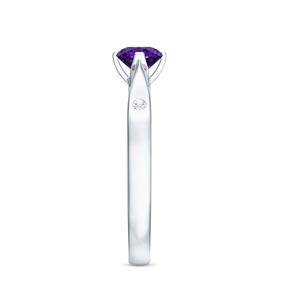 Round shape 1/2 ct amethyst solitaire ring with diamond accents, crafted by Rosec Jewels, showcased on a white background.