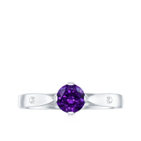 Round shape amethyst solitaire ring with diamond accents, 1/2 carat total weight, by Rosec Jewels.