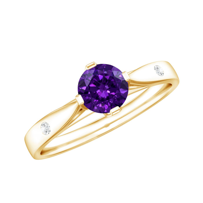 Round shape amethyst solitaire ring with diamond accents, 1/2 carat, by Rosec Jewels, showcasing the elegant jewelry design.
