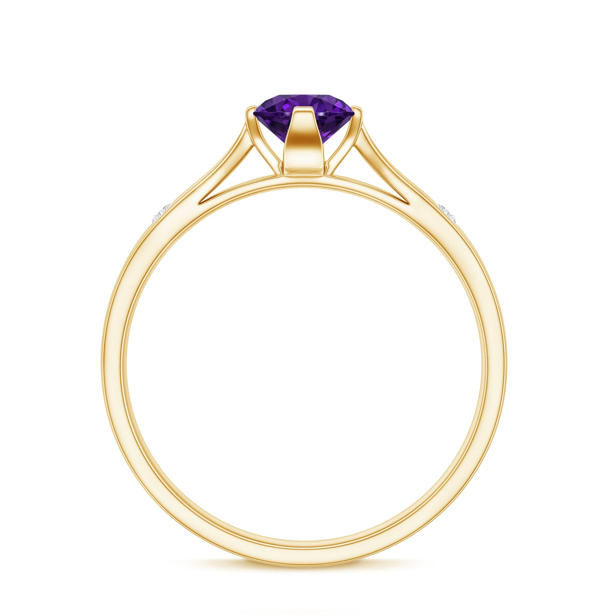 Rosec Jewels 1/2 CT solitaire amethyst ring with round-cut amethyst and diamond accents, showcasing an elegant jewelry design.
