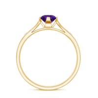 Rosec Jewels 1/2 CT solitaire amethyst ring with round-cut amethyst and diamond accents, showcasing an elegant jewelry design.