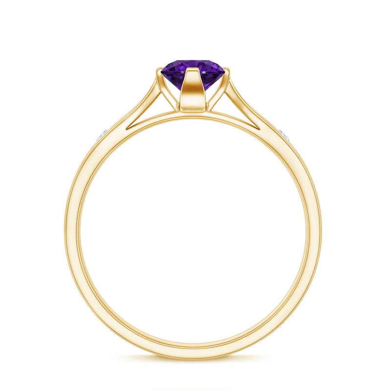 Rosec Jewels 1/2 CT solitaire amethyst ring with round-cut amethyst and diamond accents, showcasing an elegant jewelry design.