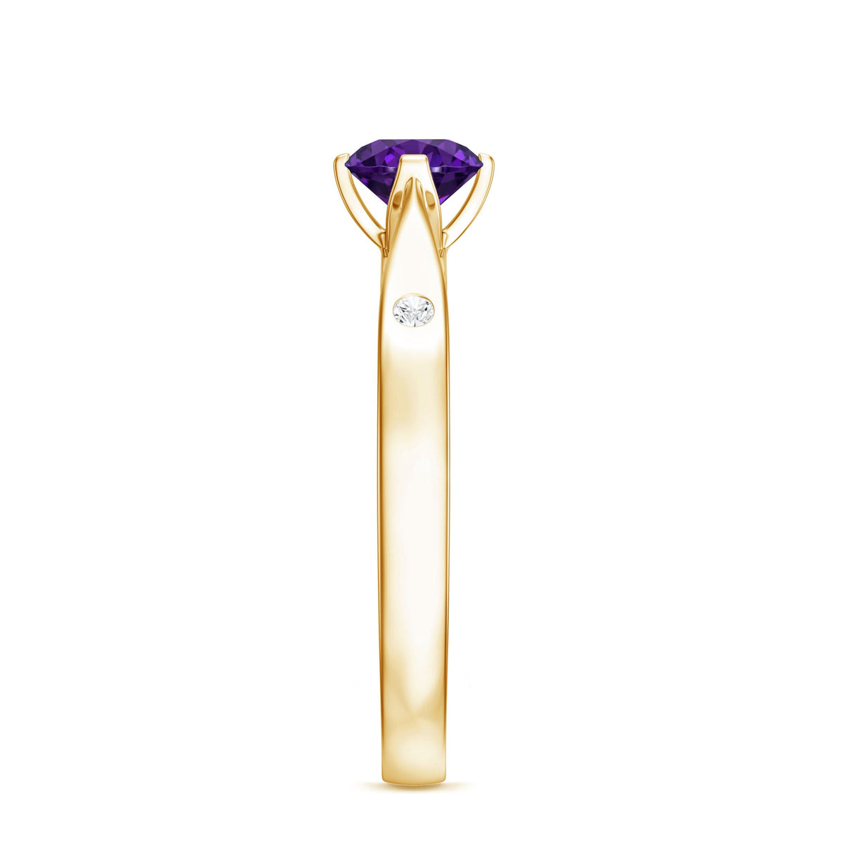 Rosec Jewels 1/2 CT solitaire round amethyst ring with diamond accents, showcasing a elegant and sparkling jewelry piece.