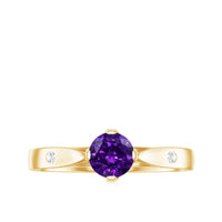 Rosec Jewels 1/2 CT solitaire round amethyst ring with diamond accents, showcasing a stunning gemstone and elegant band.