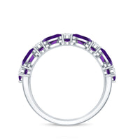 Certified Amethyst and Moissanite Three Row Wedding Band