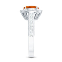 1.5 Carat Lab Grown Orange Sapphire Engagement Ring with Diamond Halo