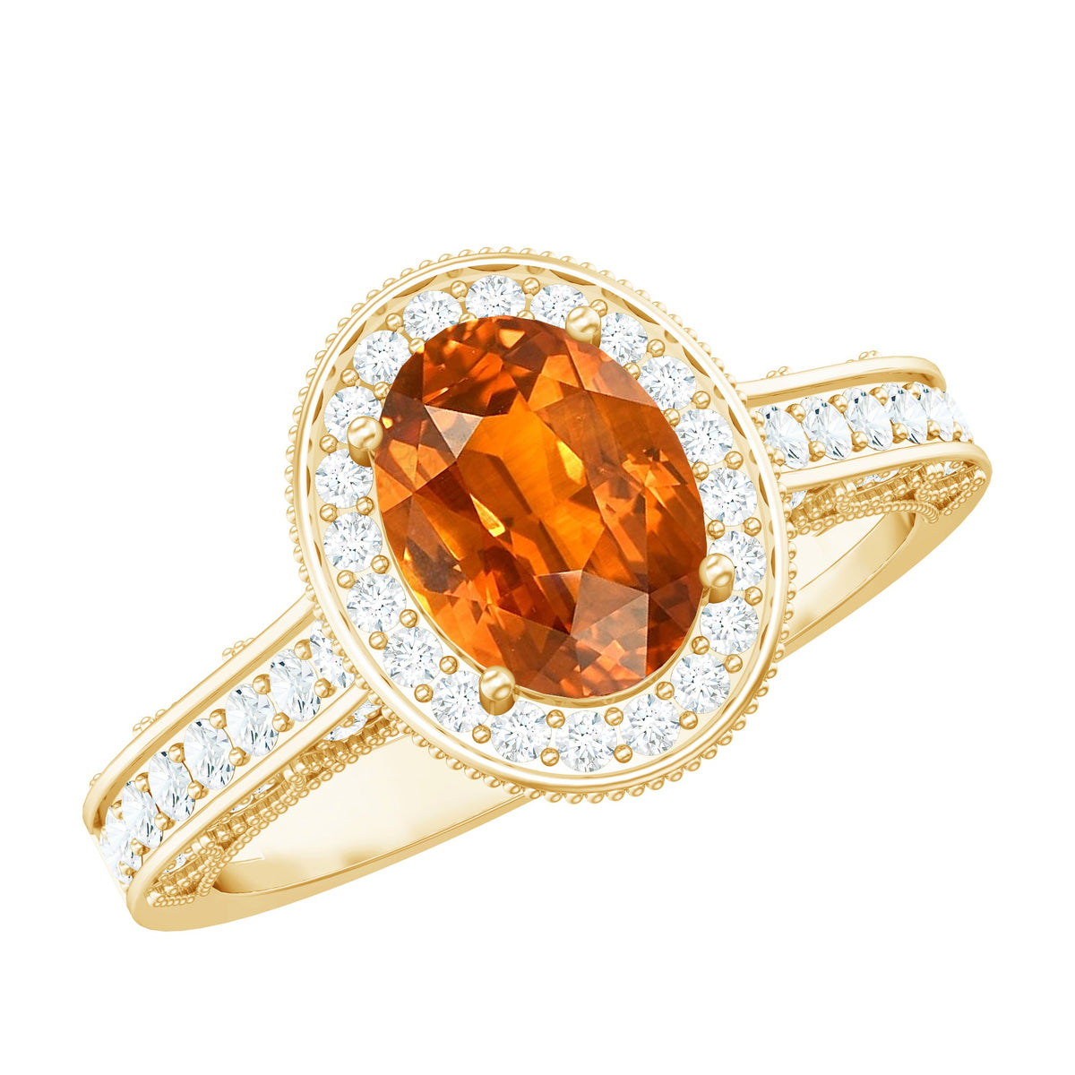 1.5 Carat Lab Grown Orange Sapphire Engagement Ring with Diamond Halo