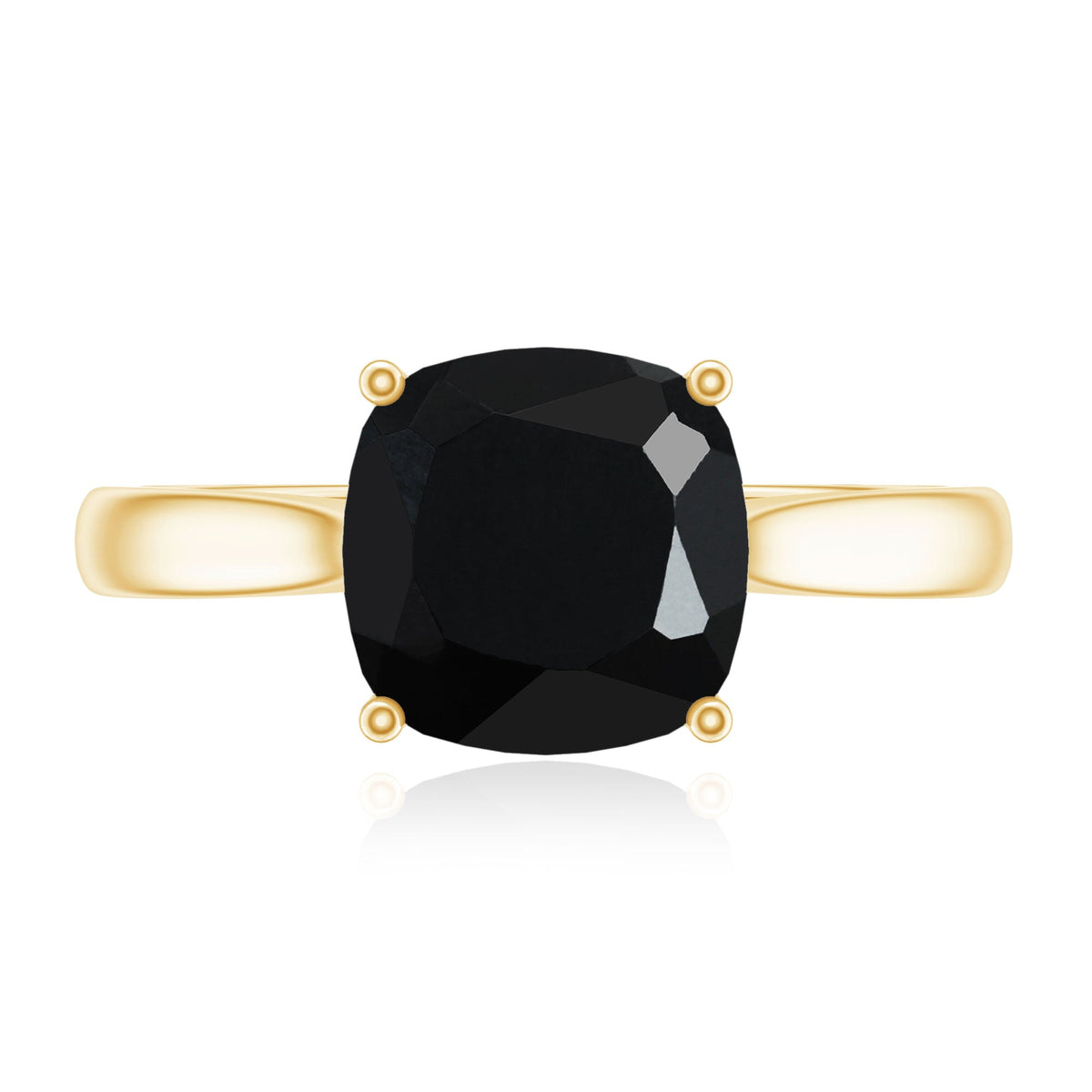 Cushion cut black onyx solitaire engagement ring by Rosec Jewels, featuring a 2 carat black onyx gemstone on a silver band.
