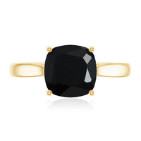 Cushion cut black onyx solitaire engagement ring by Rosec Jewels, featuring a 2 carat black onyx gemstone on a silver band.