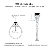 Princess Cut Black Onyx and Diamond Designer Engagement Ring