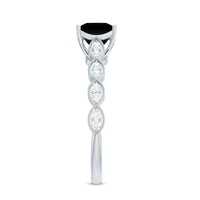Princess Cut Black Onyx and Diamond Designer Engagement Ring