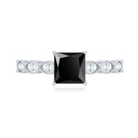 Princess Cut Black Onyx and Diamond Designer Engagement Ring